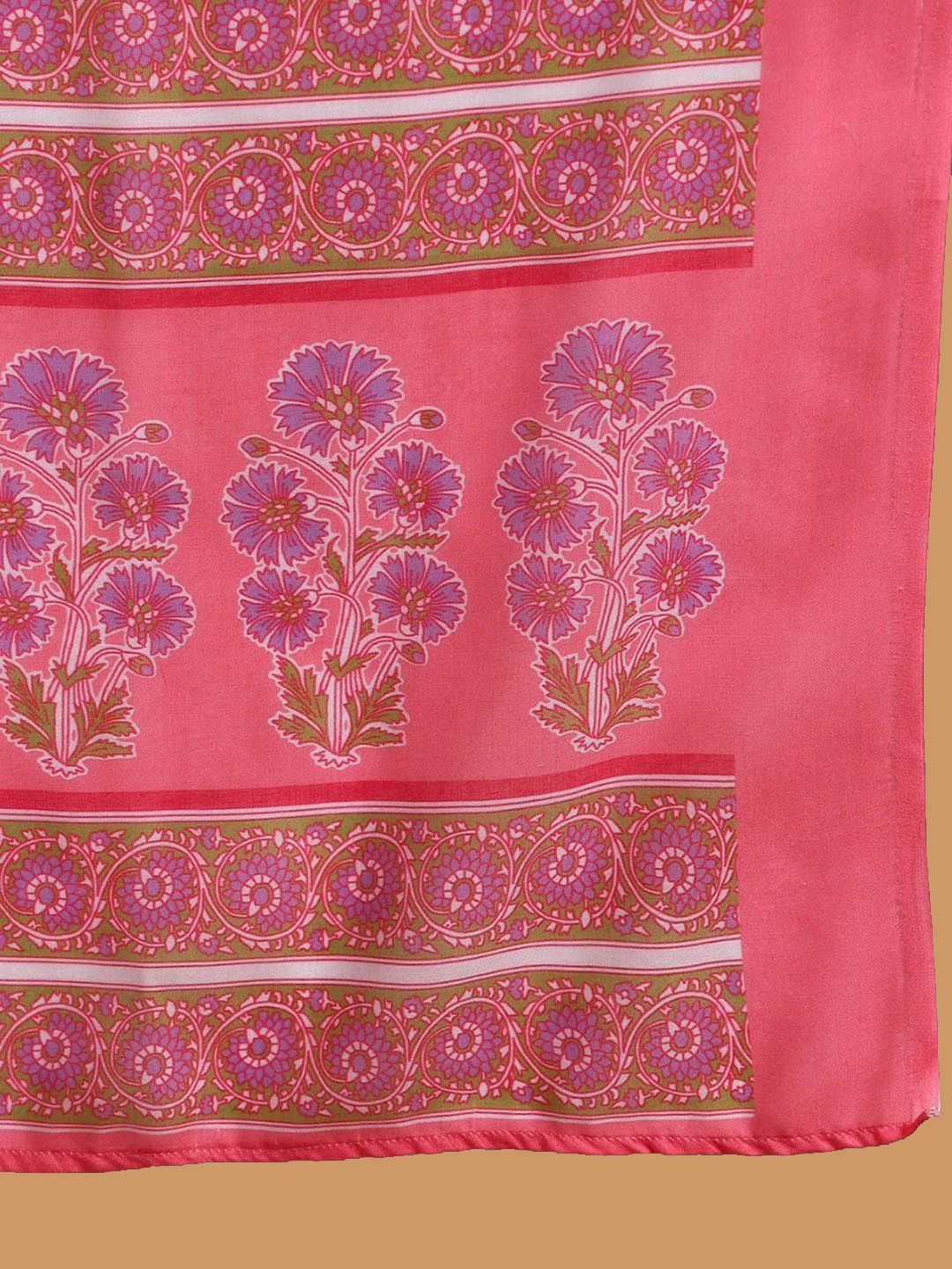 KALINI Floral Printed Round Neck Straight Kurta With Trousers & Dupatta