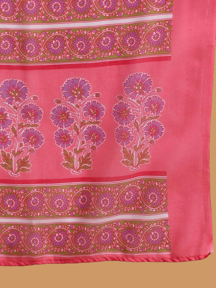 KALINI Floral Printed Round Neck Straight Kurta With Trousers & Dupatta