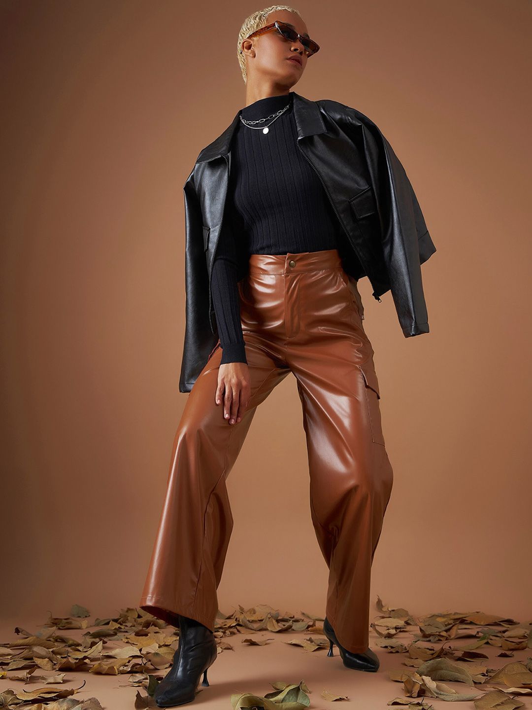 SASSAFRAS Women Brown Straight Fit Cargos Trousers