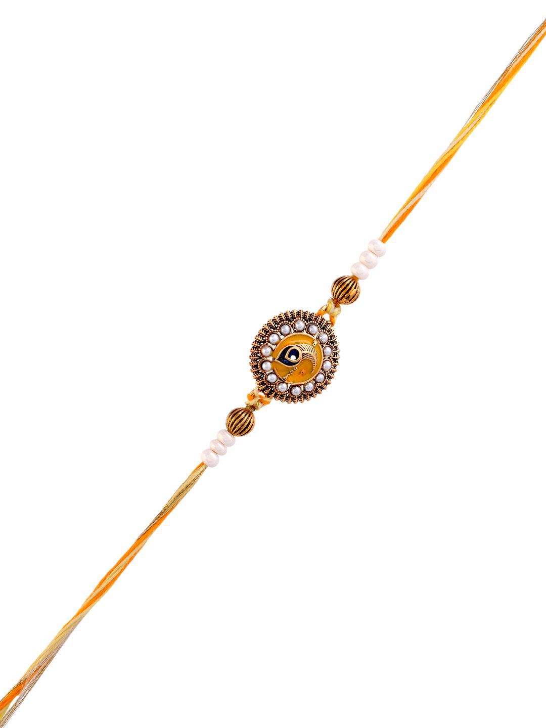 Voylla Studded Yellow Thread Mens Rakhi untuk abang