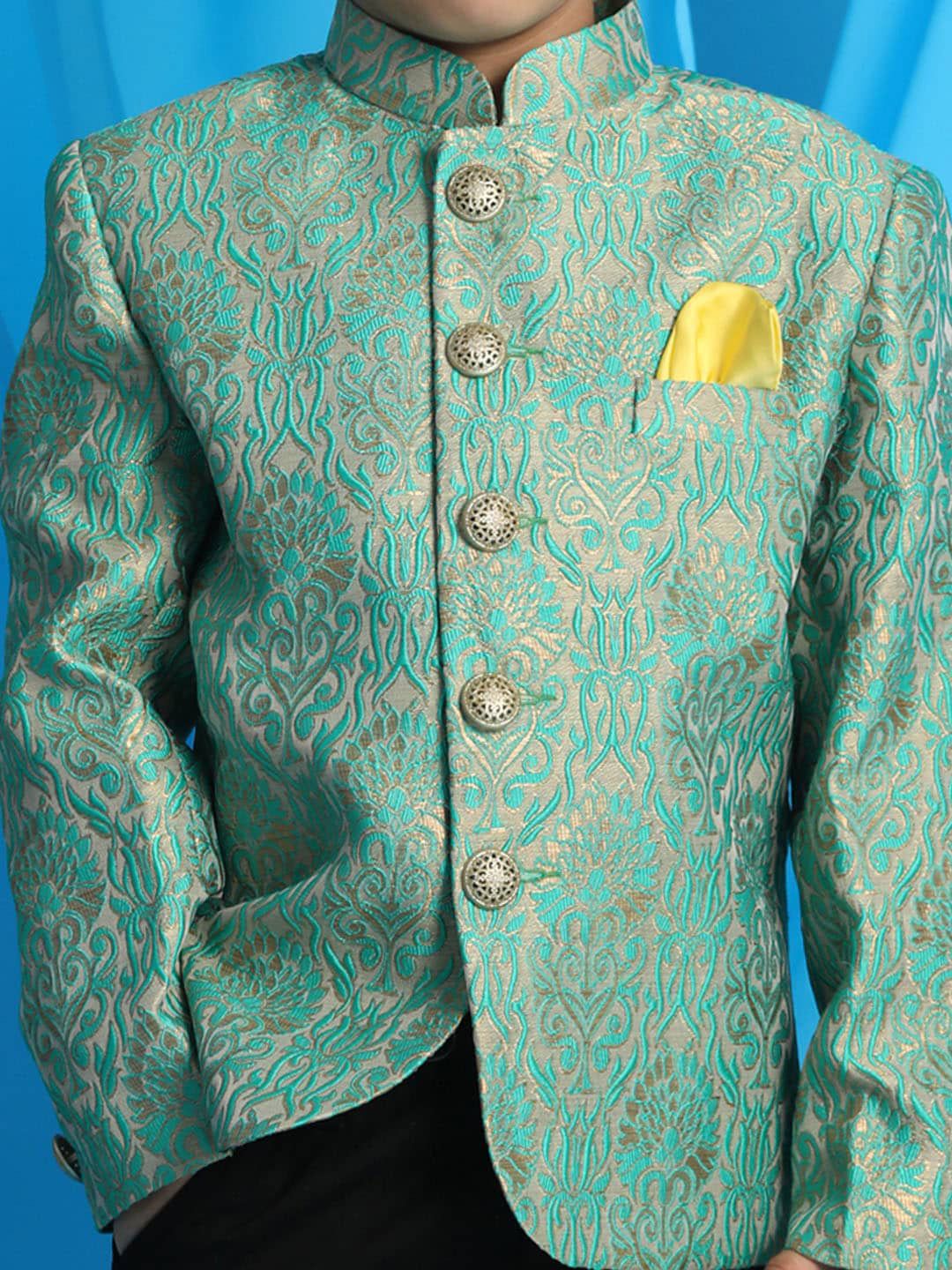 VASTRAMAY Boys Self-Designed Single Breasted Bandhgala Blazer