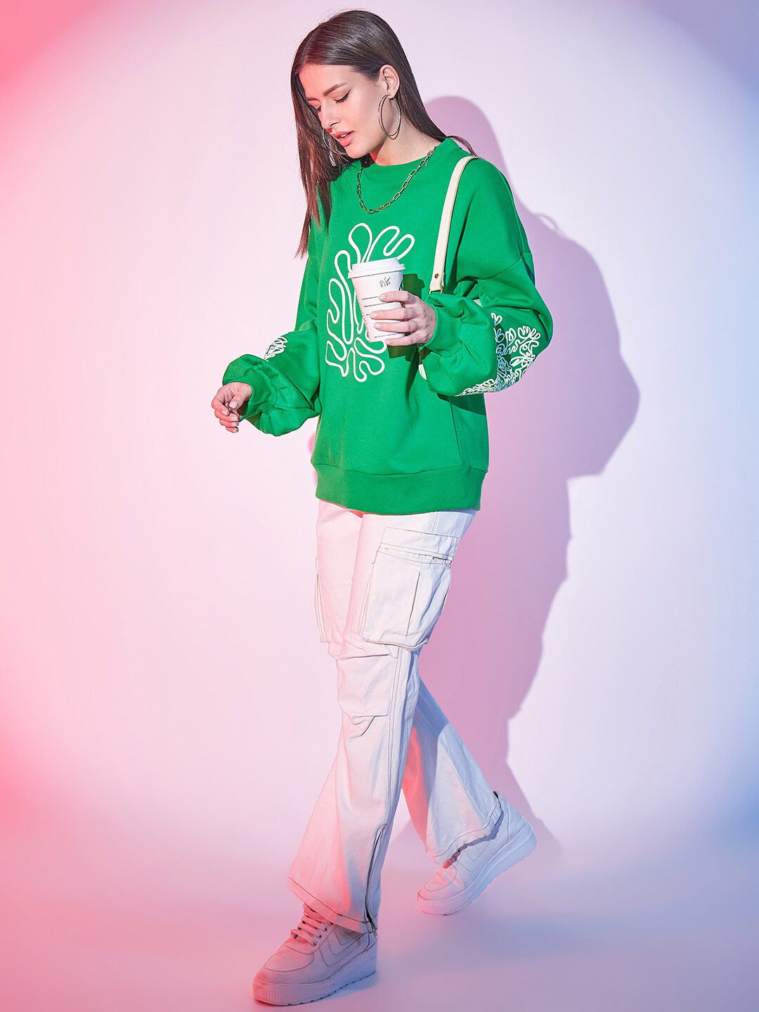 STREET 9 Graphic Printed Pure Cotton Fleece Pullover
