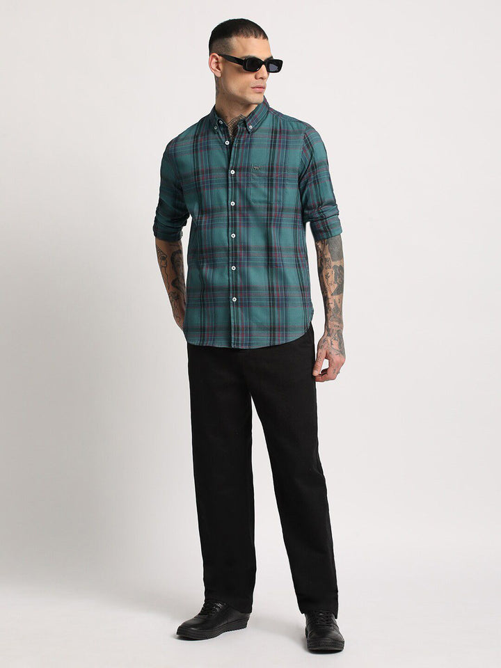 THE BEAR HOUSE Men Checked Slim Fit Button-Down Collar Casual Shirt