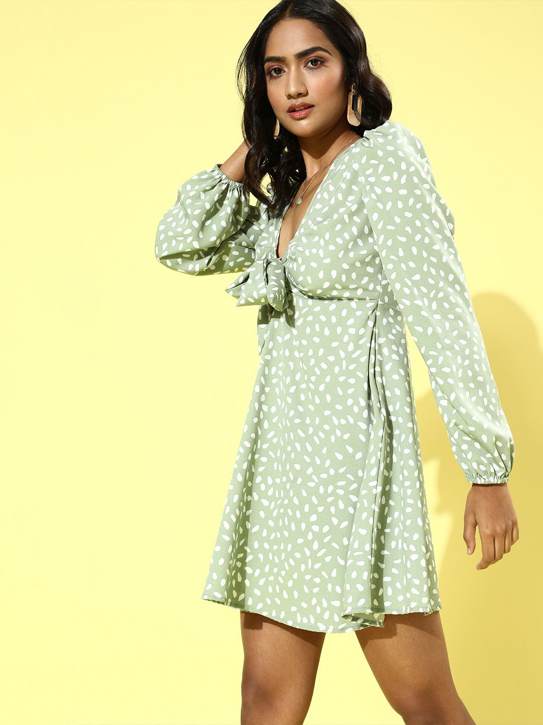 Berrylush Green Crepe A-Line Dress