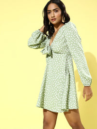 Berrylush Green Crepe A-Line Dress