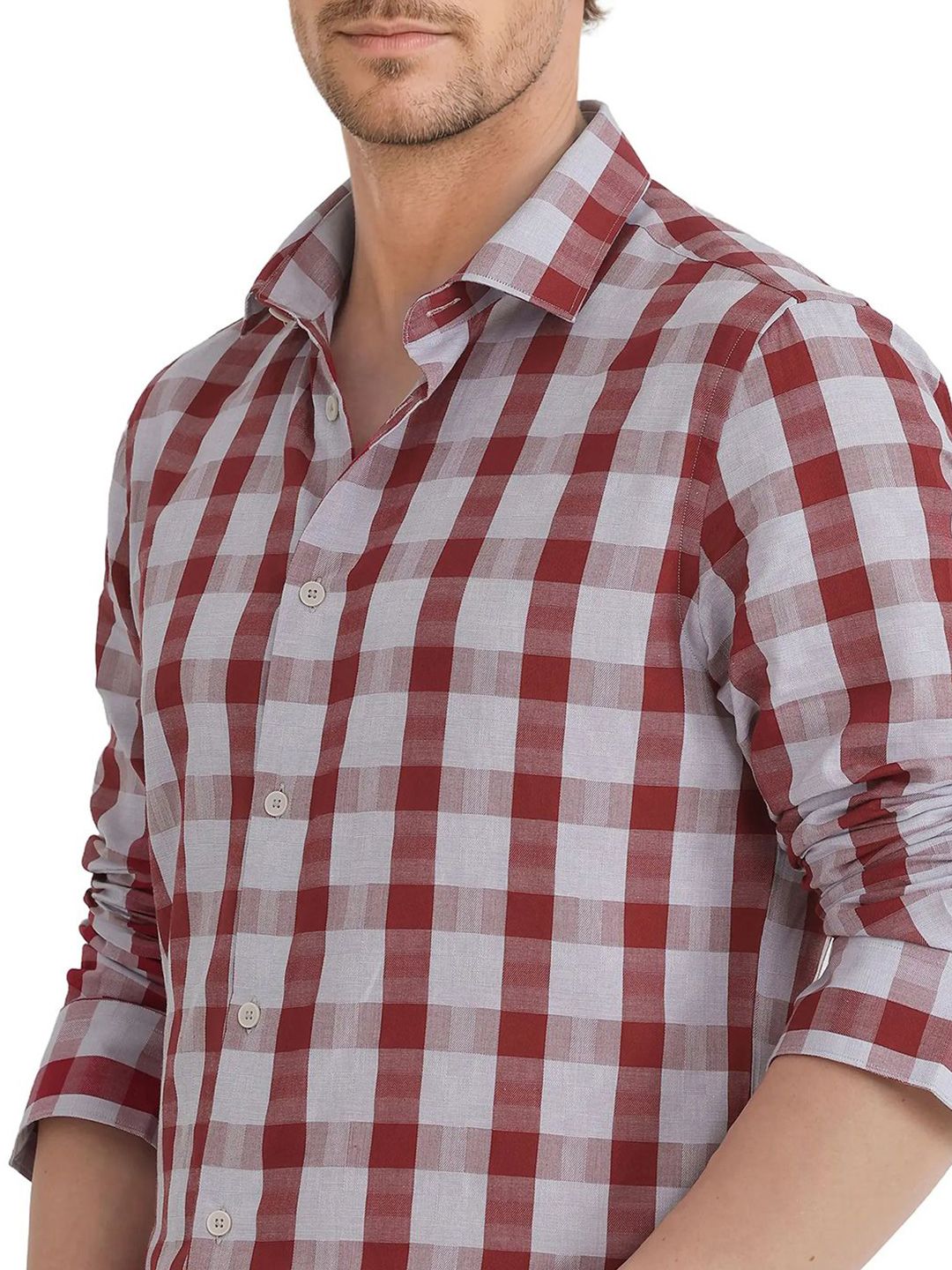 RARE RABBIT Comfort Spread Collar Checked Pure Cotton Casual Shirt