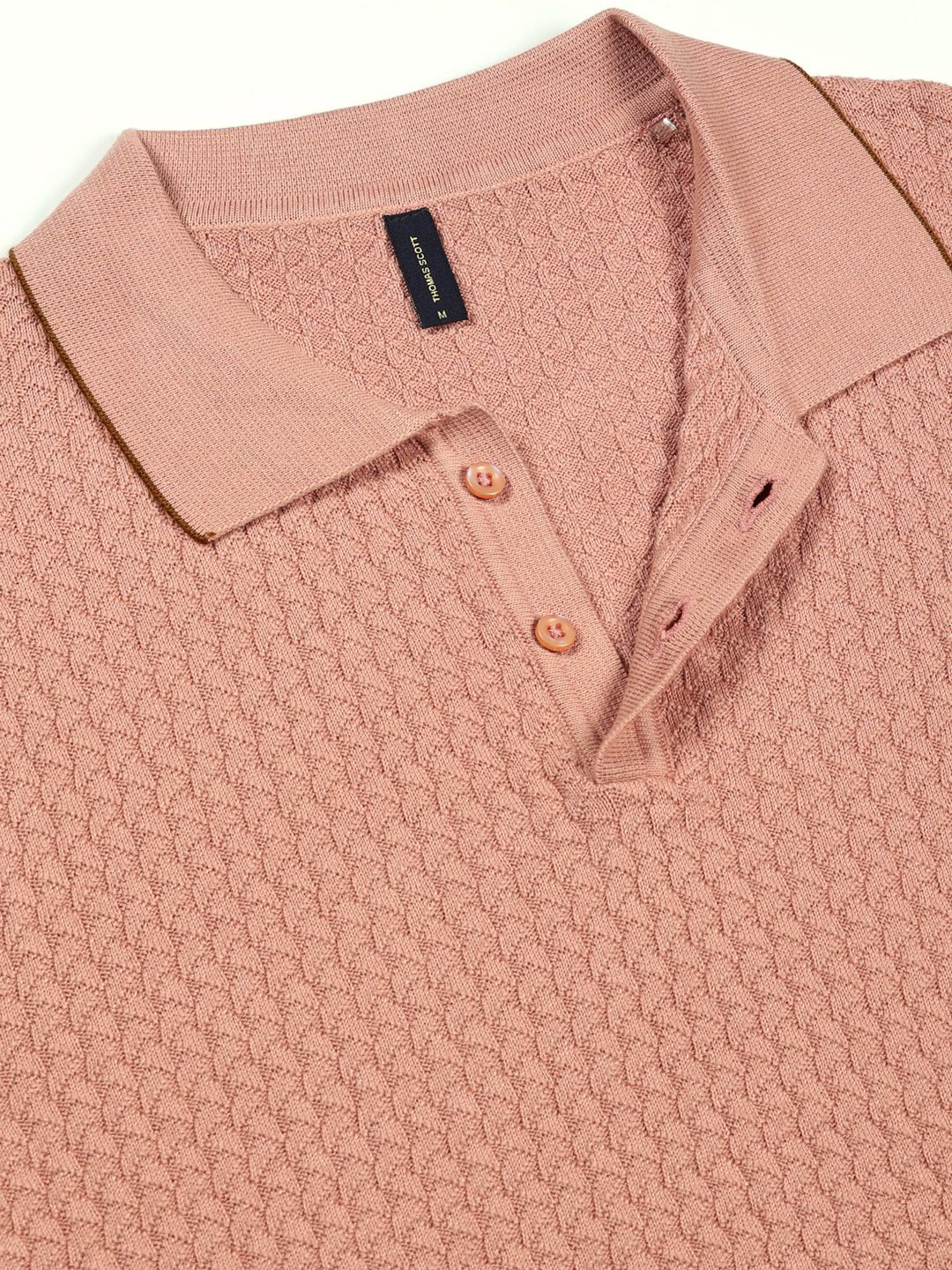 Thomas Scott Men Self Design Regular Fit Knitted Polo T-shirt