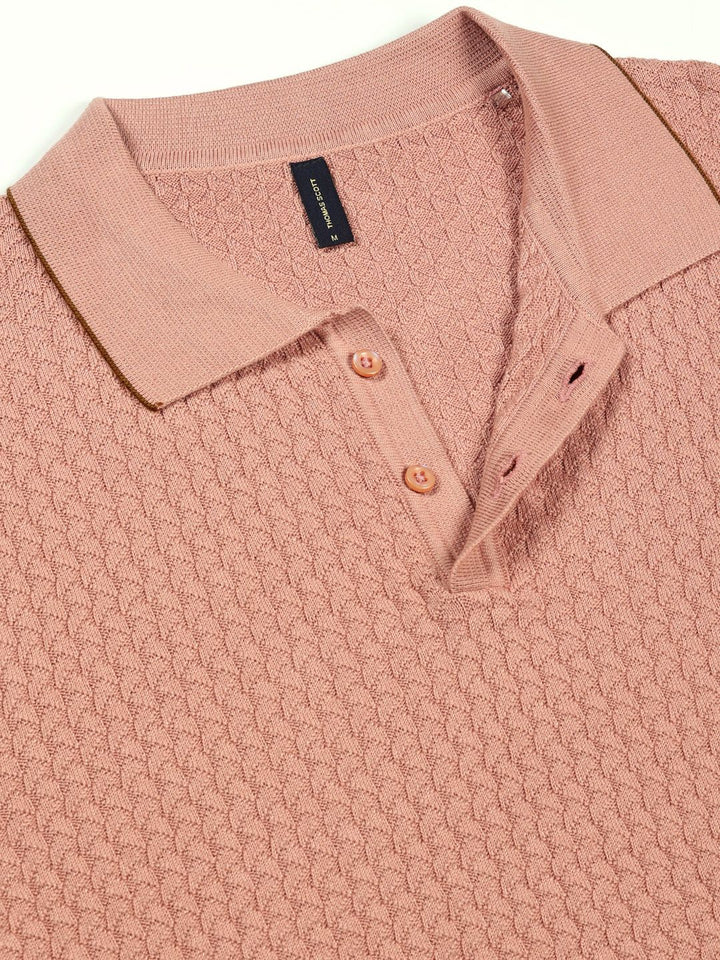 Thomas Scott Men Self Design Regular Fit Knitted Polo T-shirt