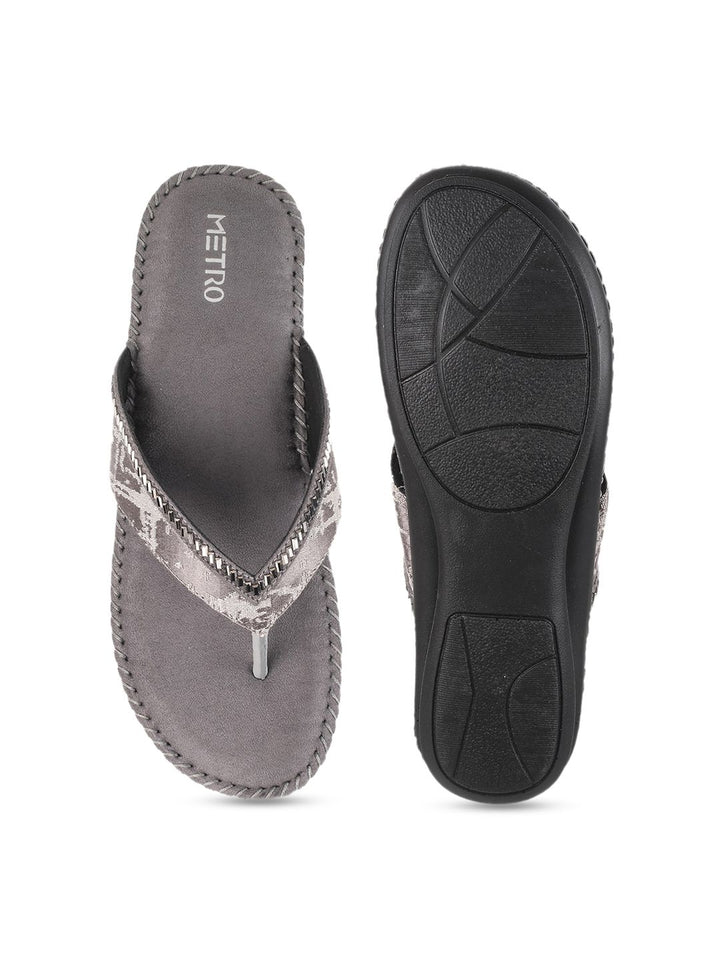 Metro Women Grey Embellished Ethnic Sandal