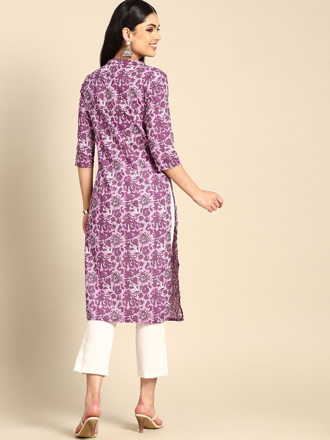 Anouk Women Purple & White Pure Cotton Ethnic Motifs Printed Kurta
