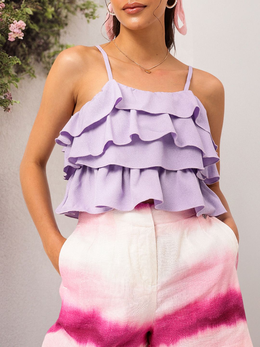 Dressberry Ruffle Frenzy Smocked Layered Strappy Top