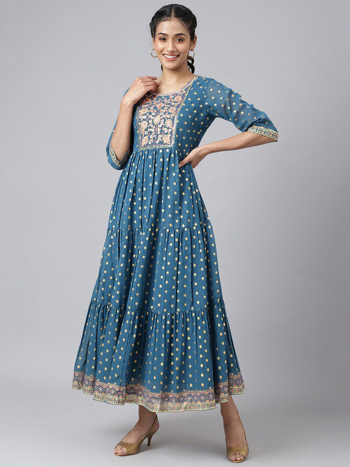 AURELIA Blue Ethnic Motifs Maxi Dress