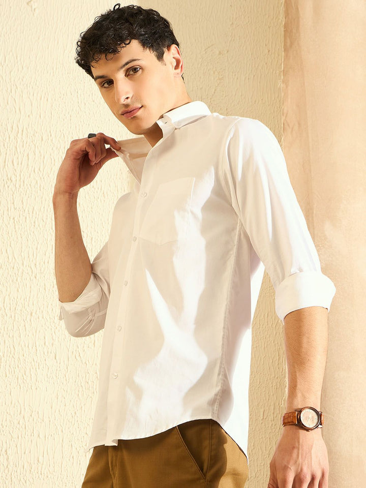 DENNISON Men White Solid Pure Cotton Smart Slim Fit Formal Shirt