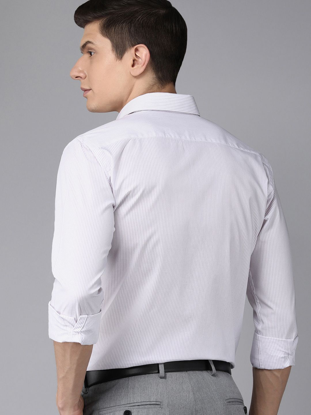 Park Avenue Men Purple And White Pinstriped Slim Fit Pure Cotton Formal Shirt