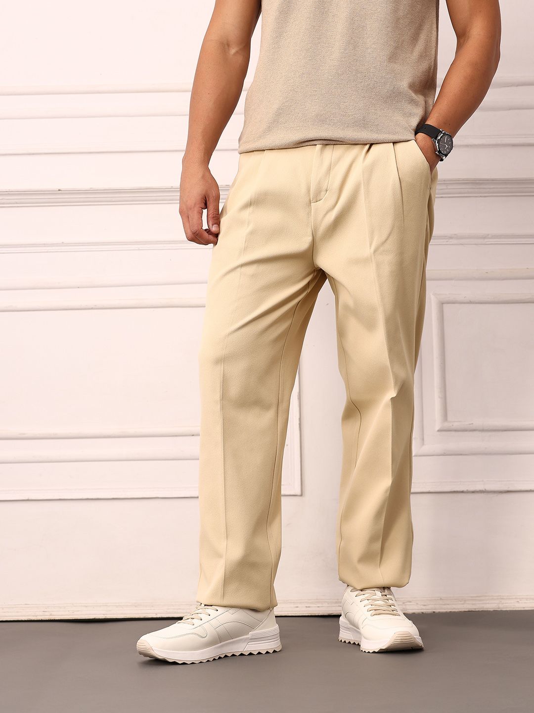 Mr Bowerbird Men Pleated Mid-Rise Liberal Fit Trousers