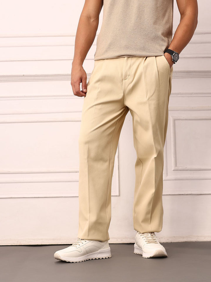 Mr Bowerbird Men Pleated Mid-Rise Liberal Fit Trousers