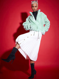 SASSAFRAS Stand Collar Faux Fur Trim Open Front Jacket