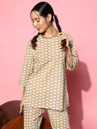 SANSKRUTIHOMES Printed Pure Cotton Tunic With Trousers