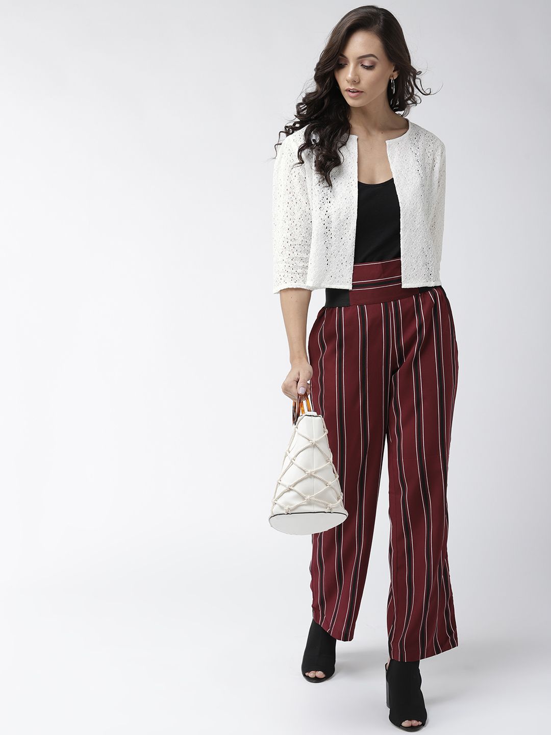 Style Quotient Women White Self Design Open Front Shrug