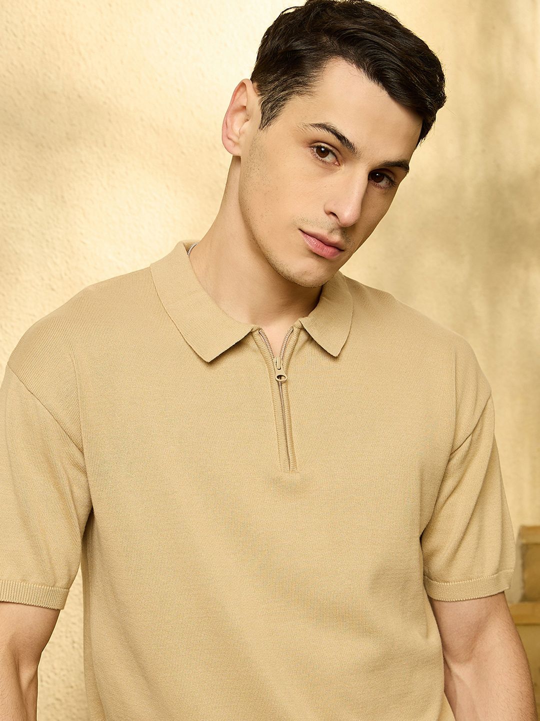 DENNISON Men Oversized Polo Collar Knitted T-Shirt