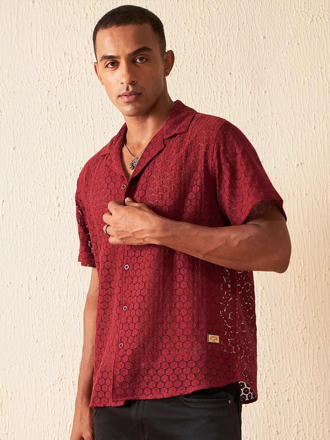 DENNISON Self Design Smart Semi Sheer Cotton Casual Shirt