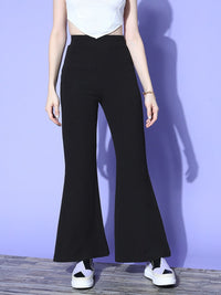 Berrylush Women Black Solid Wide Leg Trousers