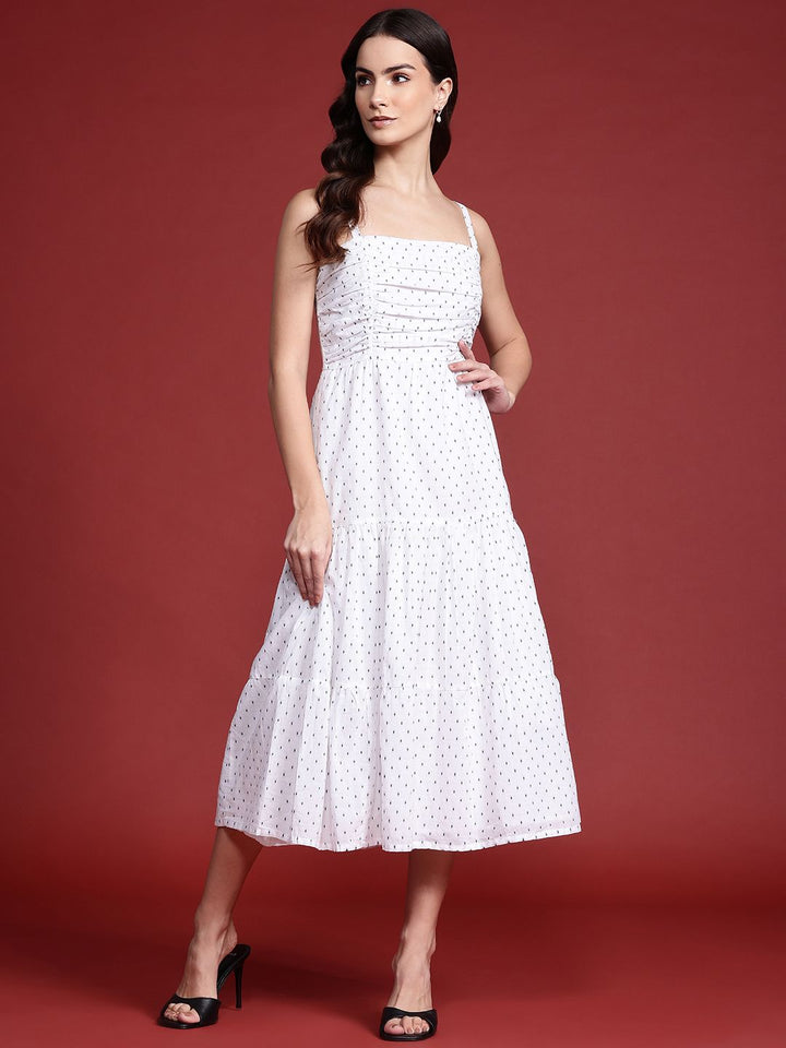 all about you Pure Cotton Self-Design Tiered A-Line Midi Dress
