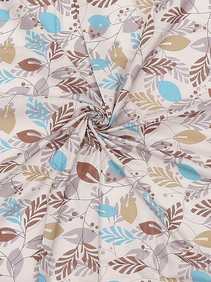 Monte Carlo Beige & Blue Floral Cotton 104 TC Single Bedsheet Set-2.24 m x 1.52 m