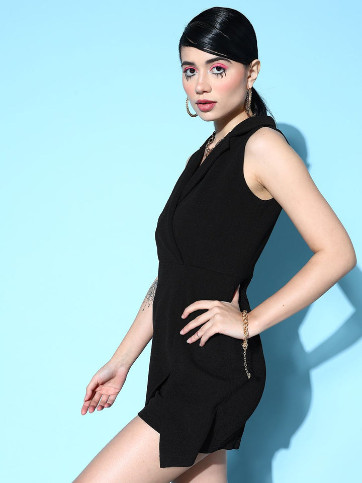 Berrylush Black Solid Notched Lapel Neck Jumpsuit