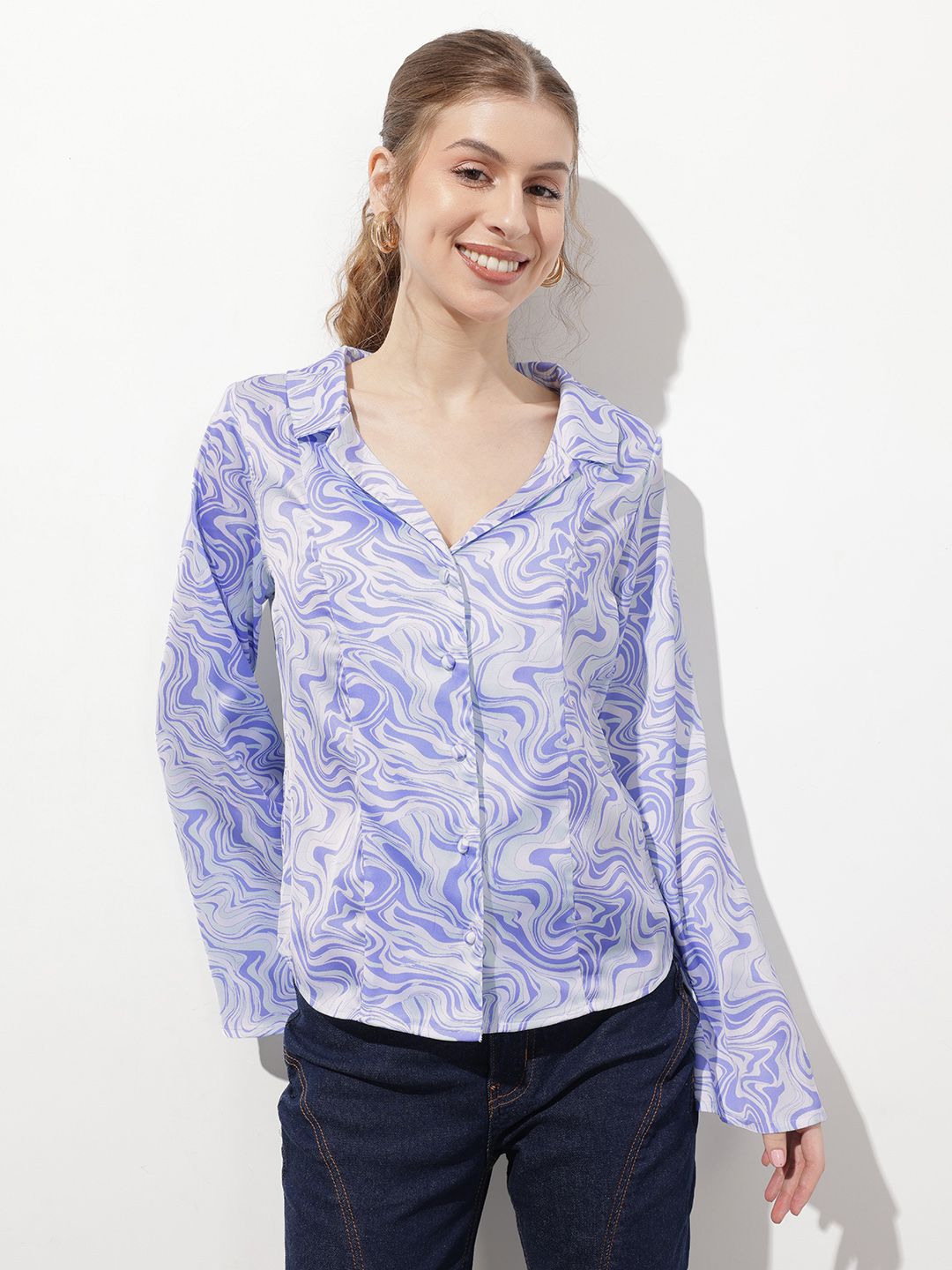 DressBerry Edgy Instinct Lapel Collar Marble Print Shirt