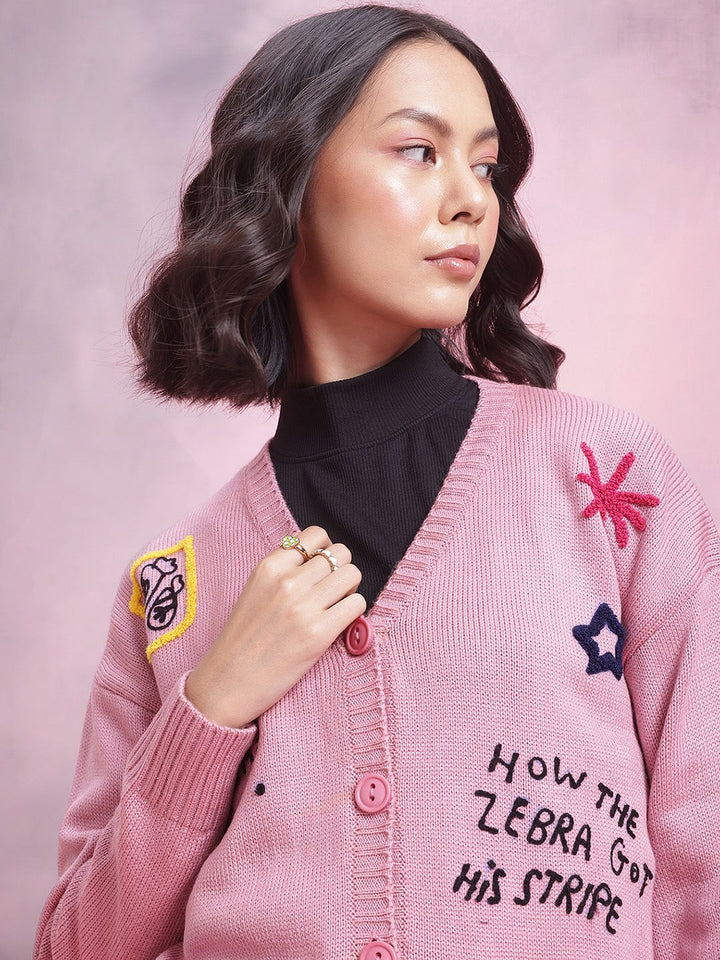 DressBerry Acrylic Embroidered Cardigan