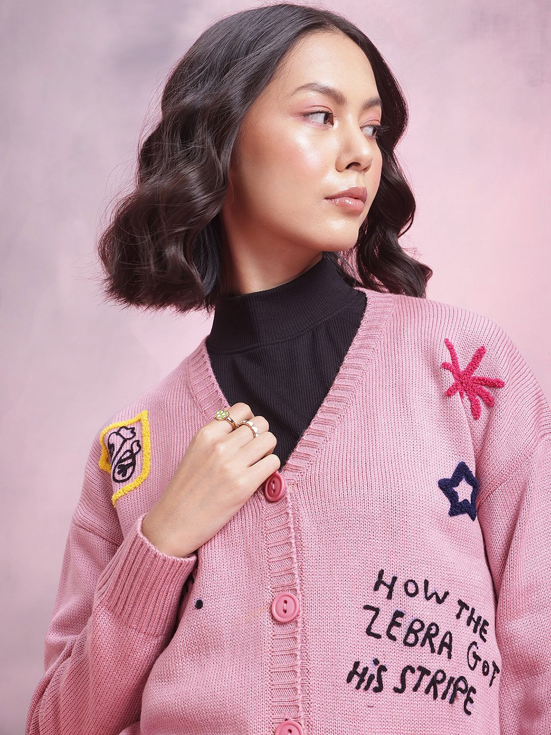 DressBerry Acrylic Embroidered Cardigan