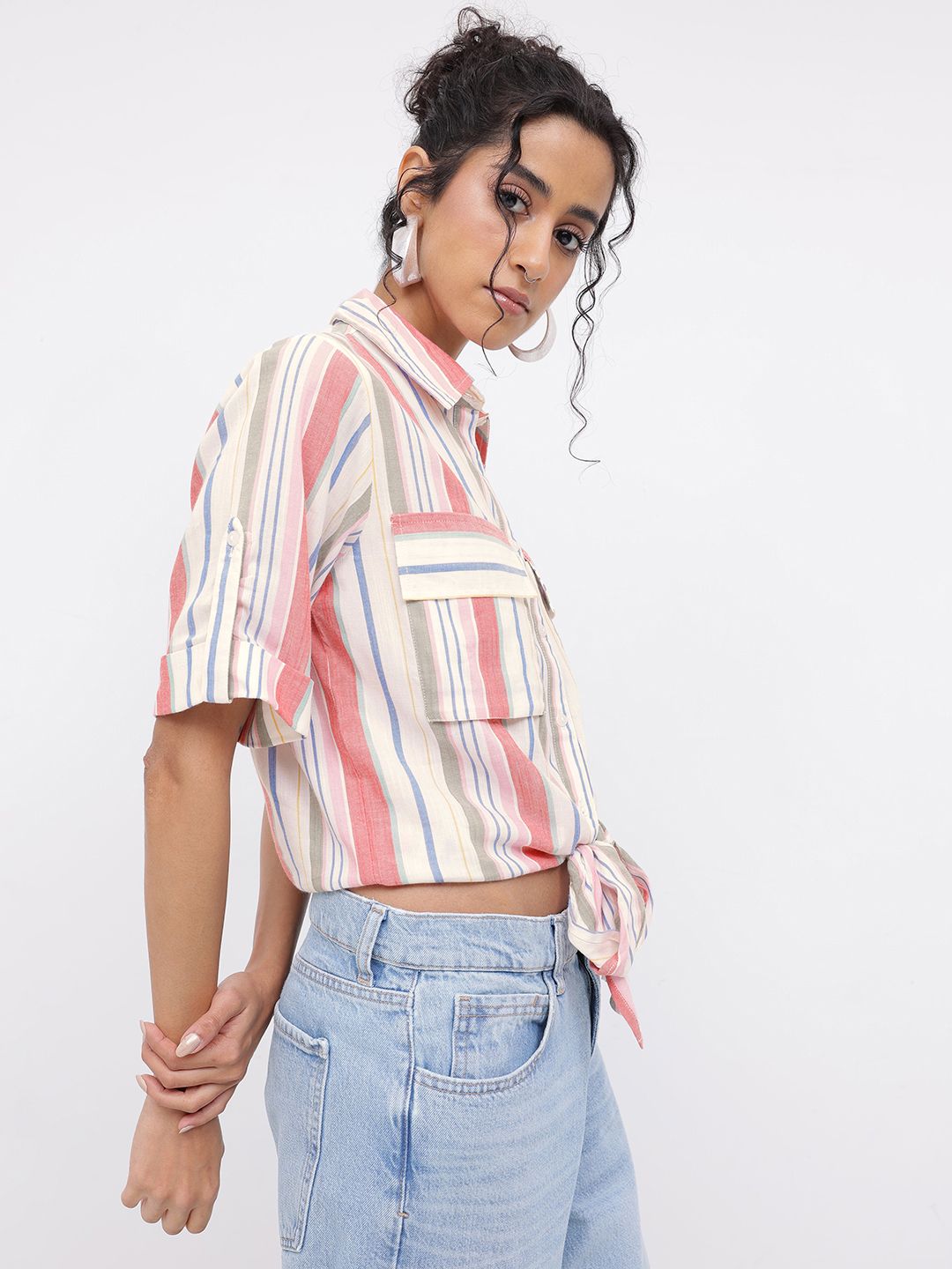 DressBerry Never Be Limited Striped Shirt Style Crop Top