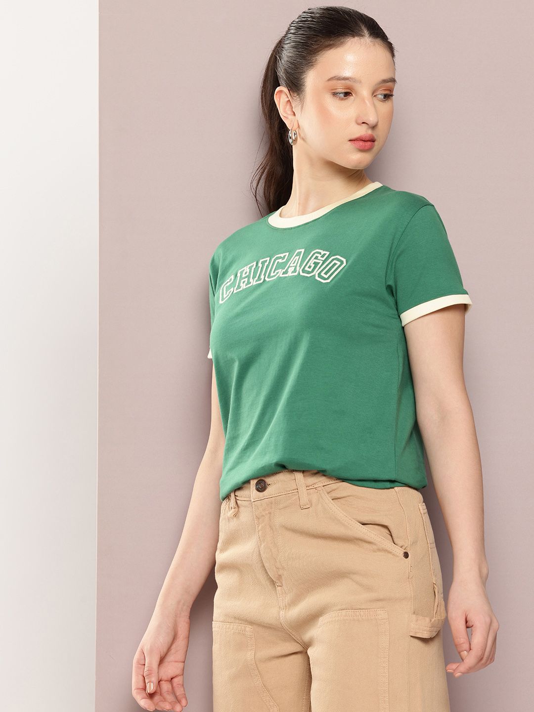 DILLINGER Women Regular Fit Short Sleeve Embroidery Tshirt