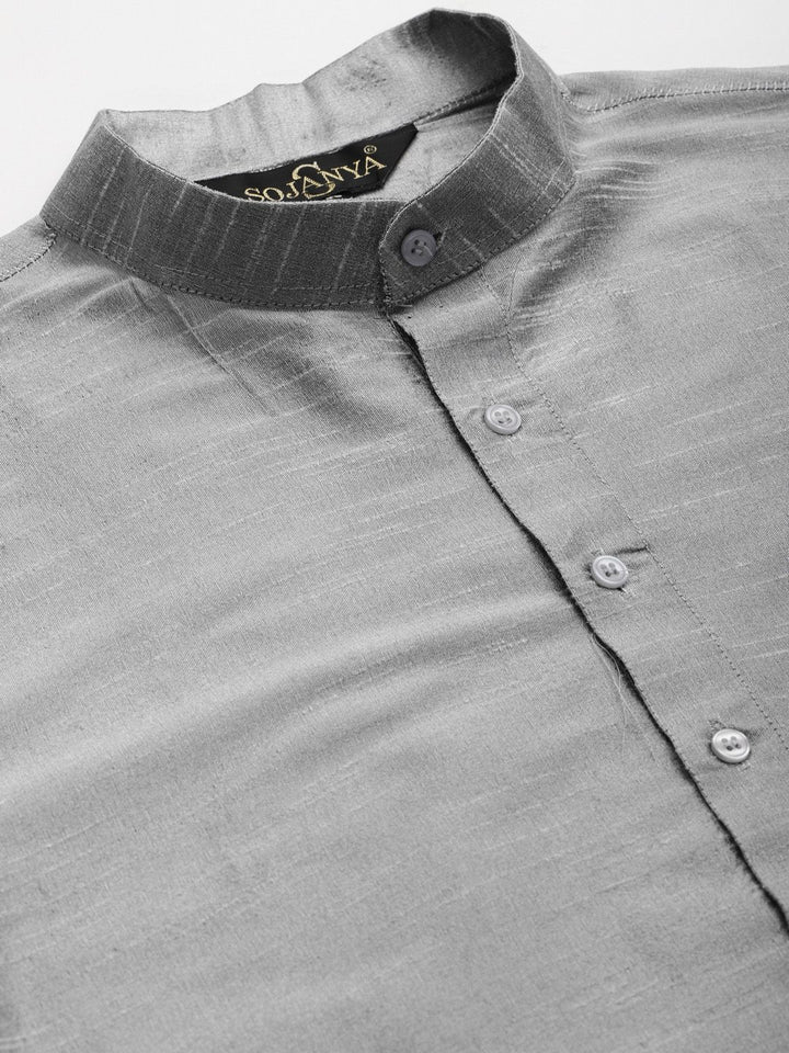 SOJANYA Men Grey Kurta with Churidar & Nehru Jacket