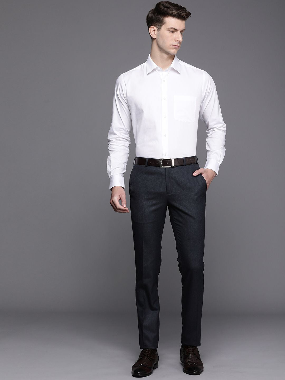 Raymond Men Solid Mid-Rise Slim Fit Formal Trousers