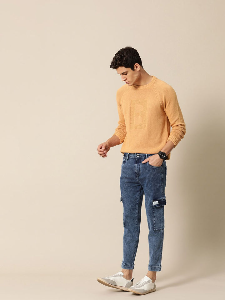 Mr Bowerbird Men Tapered Fit Heavy Fade Stretchable Cargo Style Mid-Rise Jeans