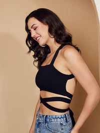Berrylush Crisscross Tie-Up Detail Crop Styled Back Top