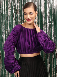 STREET 9 Vertical Striped Puff Sleeves Crop Top