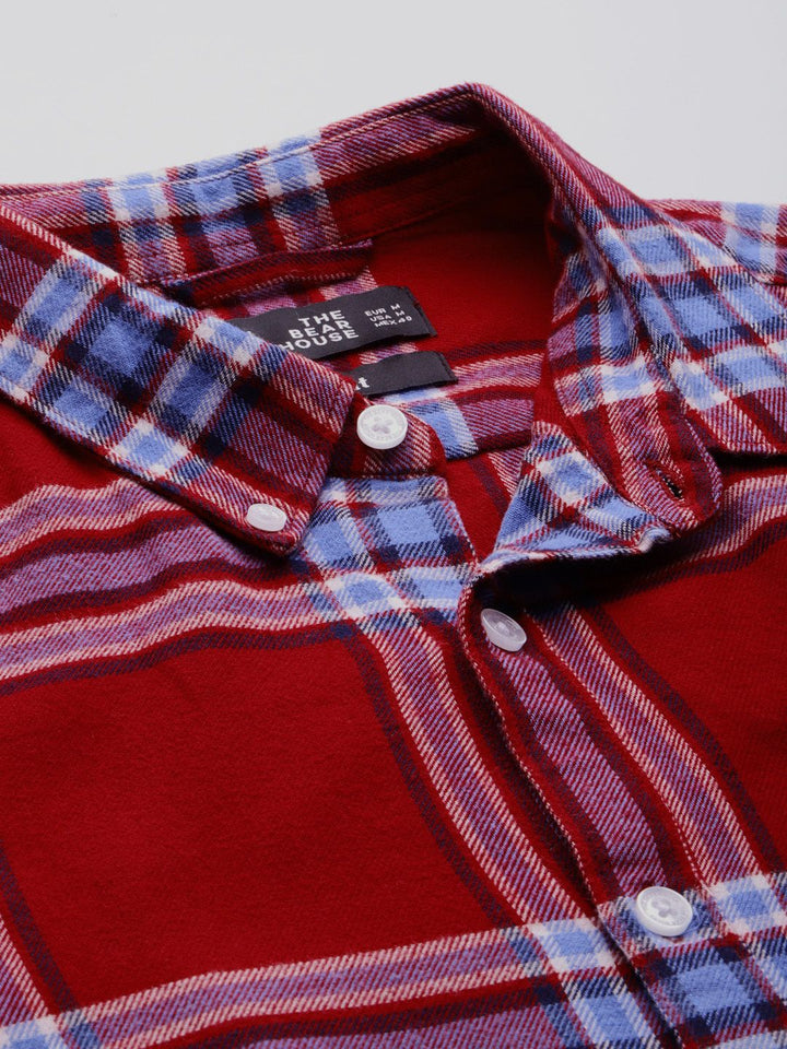 THE BEAR HOUSE Men Red Slim Fit Windowpane Checks Opaque Checked Casual Shirt