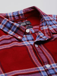THE BEAR HOUSE Men Red Slim Fit Windowpane Checks Opaque Checked Casual Shirt