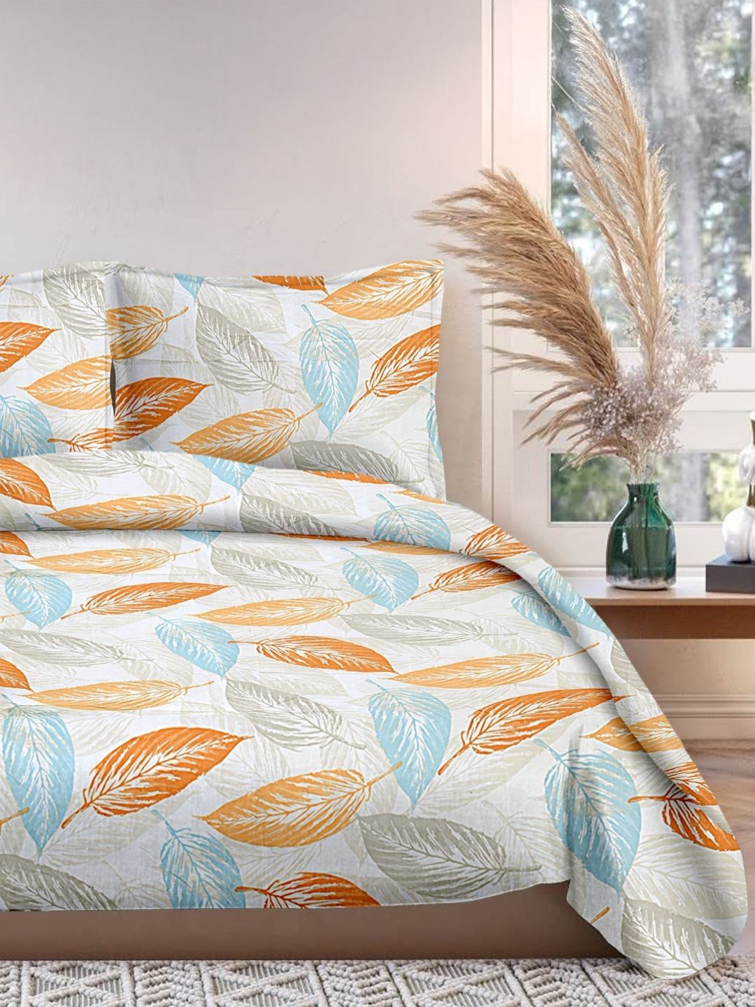 Cortina Glazed Cotton Yellow Paisley 140 TC King Bedsheet with 2 Pillow Covers