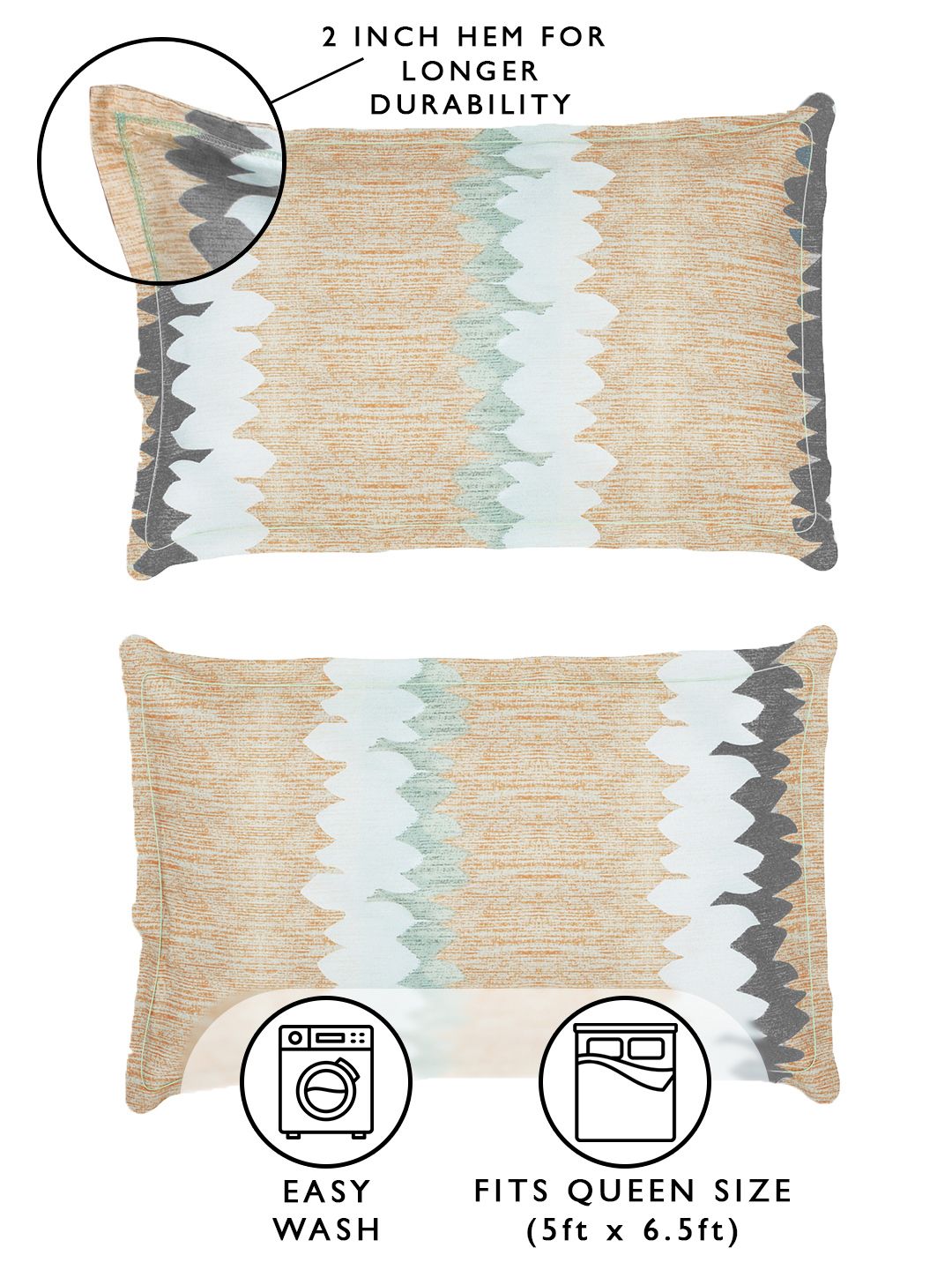 Story@home Grey & Peach-Coloured Striped 180 TC Queen Bedsheet With 2 Pillow Covers