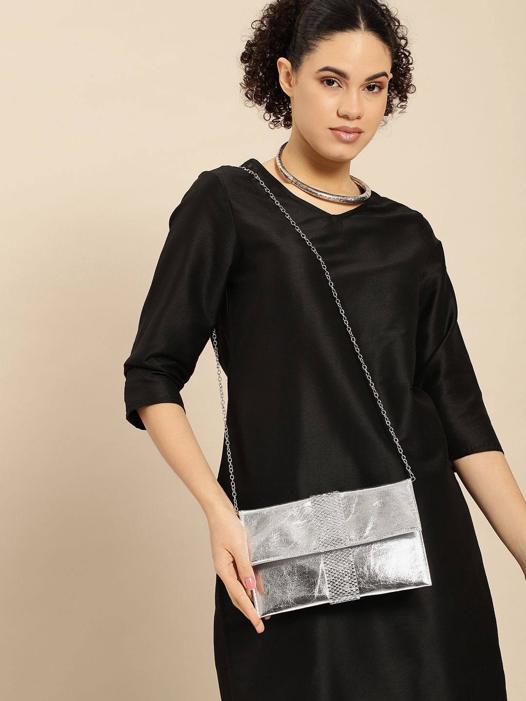 Anouk Abstract Textured Embellished Envelope Clutch