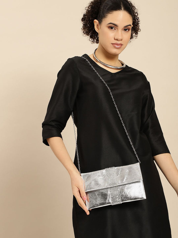 Anouk Abstract Textured Embellished Envelope Clutch