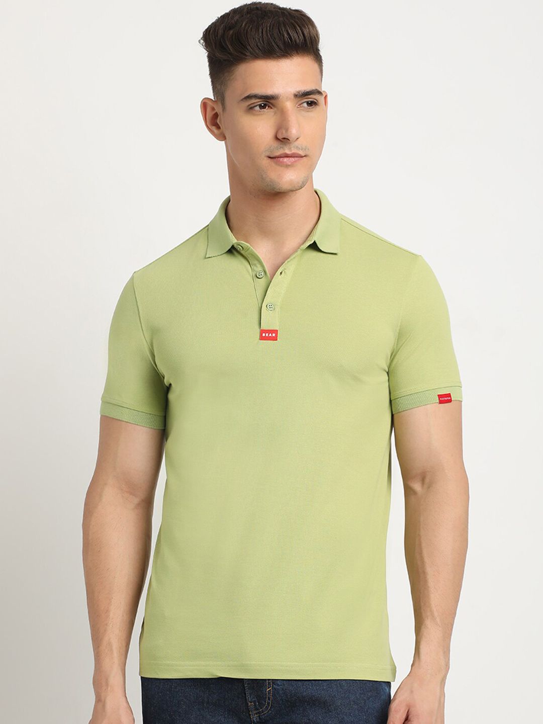 THE BEAR HOUSE Polo Collar Short Sleeves Slim Fit T-shirt