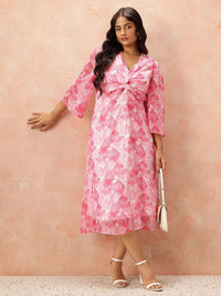 all about you Plus Size Floral Print Knot Detail A-Line Midi Dress