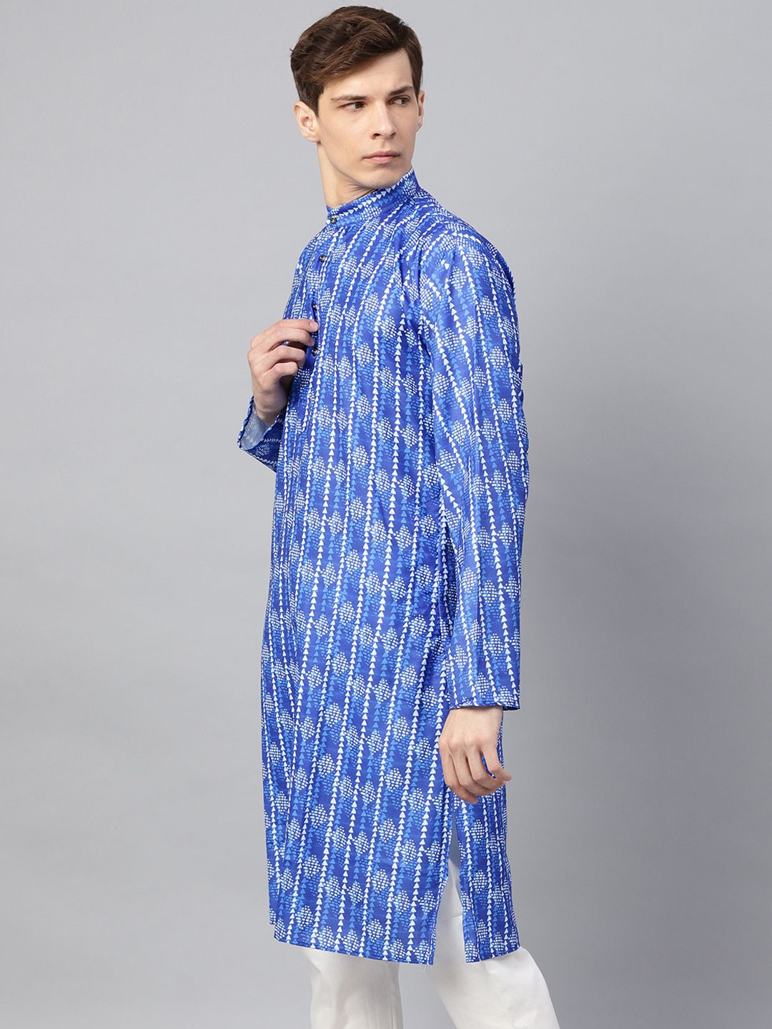 SOJANYA Kurta Lurus Bercetak Biru & Putih Lelaki