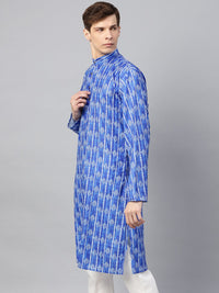 SOJANYA Kurta Lurus Bercetak Biru & Putih Lelaki