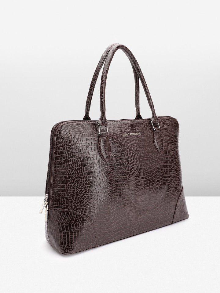 Lino Perros Women Croc Textured Structured Laptop Shoulder Bag